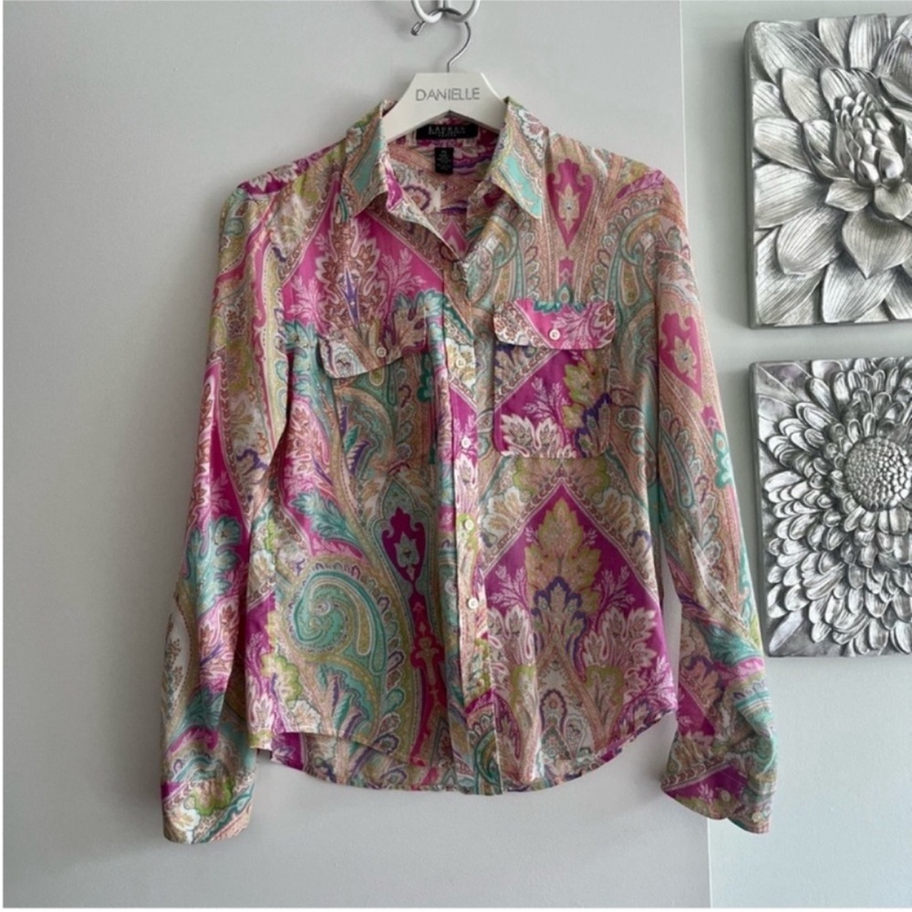 LAUREN RALPH LAUREN Pink Paisley Button Down Shirt
